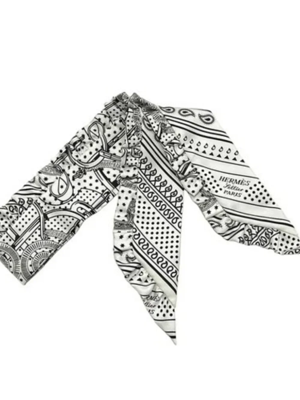 HERMES Twilly - White Black Scarf - Picture 1 of 5